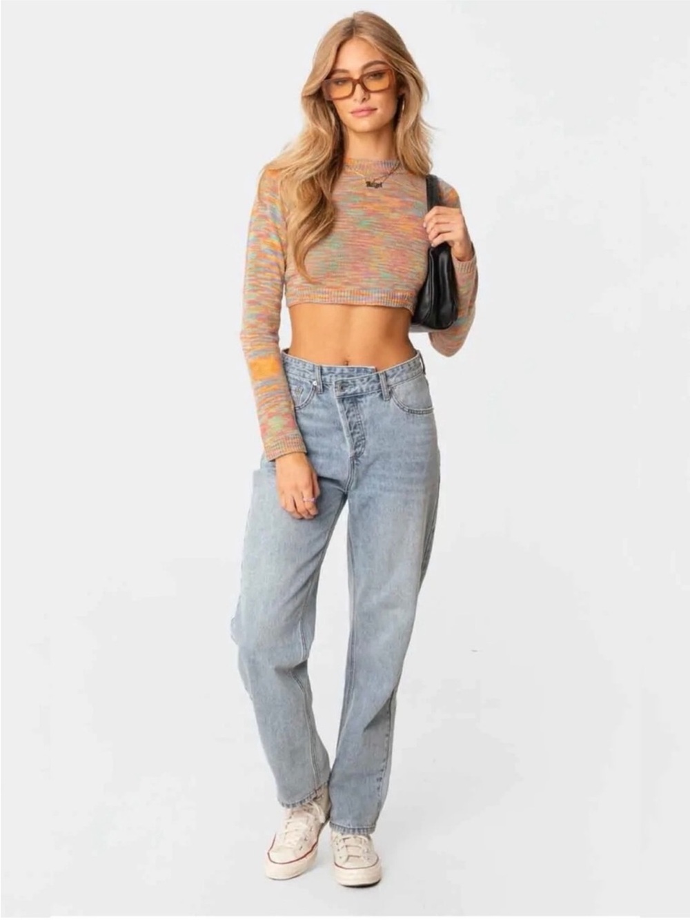 Edikted Medina Space Dye Open Back Tie Crop Sweater Multicolor Medium